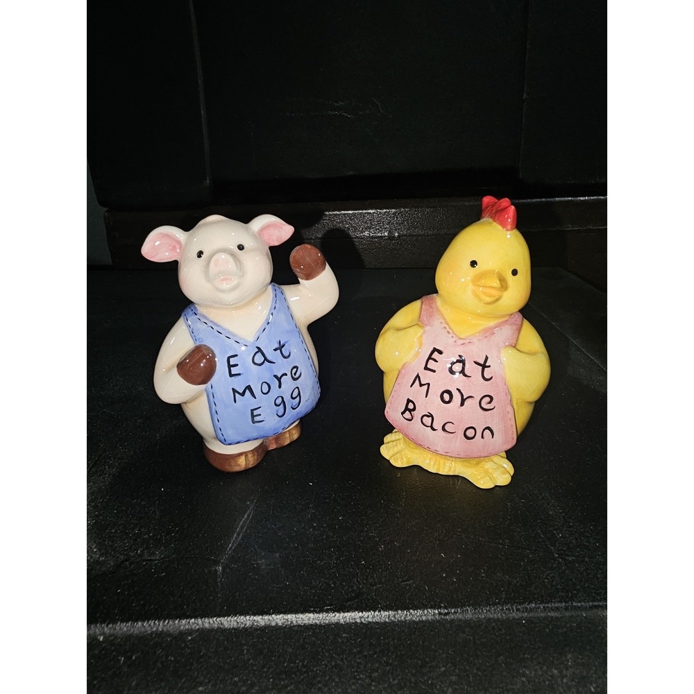Ceramic Pig and Chicken Salt and Pepper Shakers Home Decor Funny Country